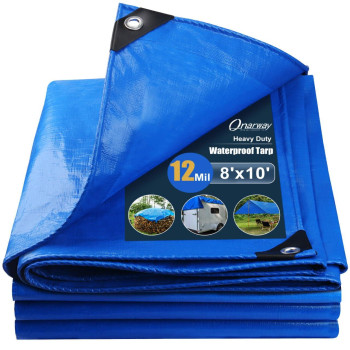 Tarp Heavy Duty Waterproof For Outdoor 8X10 Ft 12Mil Uv Resistant Poly Tarps Cover With Grommets Multipurpose For Boat Pool Ten