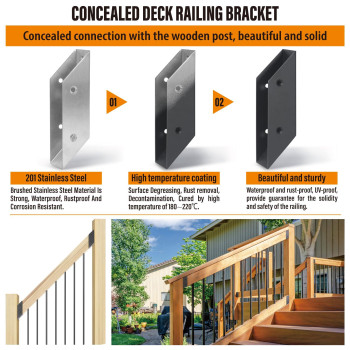 Wocepu 45 Stair Angle Stainless Steel Deck Railing Brackets Connectors For 2X4 Actual 15X35 Railing Wood Post 2 Pai