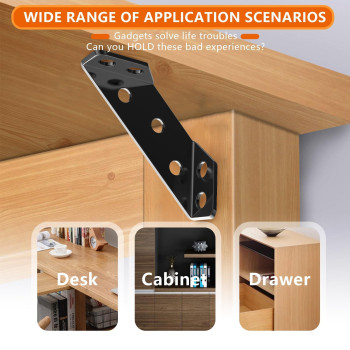 30P Black Bigwaves L Bracket For Shelves Set Without Screws Stainless Steel Metal Corner Brackets For Wood Three Sided Fixatio