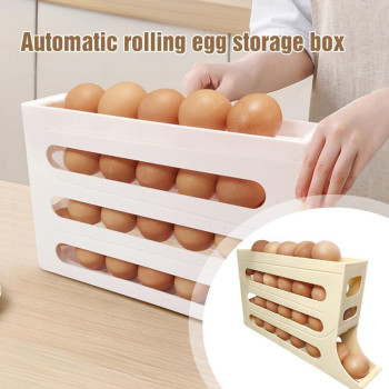 Egg Holder For Fridge New Automatic Scrolling Egg Rack Holder Spacesaving Egg Dispenser Holder Large Capacity Eggs Organizer