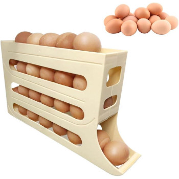 Egg Holder For Fridge New Automatic Scrolling Egg Rack Holder Spacesaving Egg Dispenser Holder Large Capacity Eggs Organizer