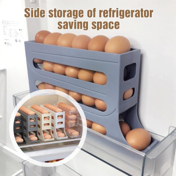 Egg Holder For Fridge New Automatic Scrolling Egg Rack Holder Spacesaving Egg Dispenser Holder Large Capacity Eggs Organizer