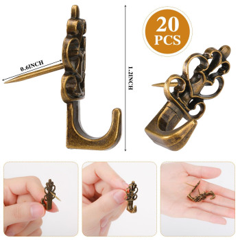 20 Pieces Push Pin Hangers Plant Shape Pin Hook Hanger Zinc Alloy Picture Hanging Hook Pin Bronze Wall Hooks Heart