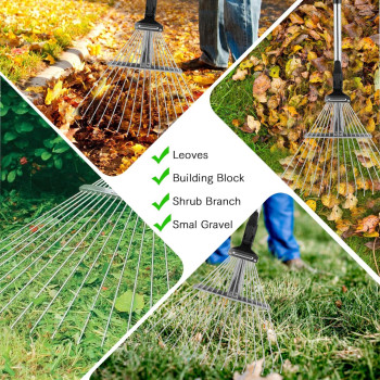 Garden Leaf Rake 78Inch Adjustable Stainless Steel 15 Tines Collapsible Metal Yard Rake For Leaves With Expandable Head 716