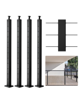 Vevor 4Set Deck Railing Post 42 Height 2 Width Steel With 12 Holes Sus304 Includes Horizontalcurved Brackets Black