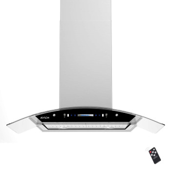 Iktch 36Island Mount Range Hood Upgrated 900 Cfm Ducted Range Hood With 4 Speed Fan Stainless Steel Tempered Glass Range Ho