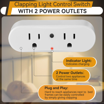 Saillong Clapping Light Control Switch 110V Wireless Wall Outlet With 2 Output Sockets Turn Electrical Onoff With Clapping Soun