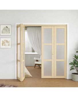 Barner Home Bifold Doors For 72X 80 Double 36 X 80 Doors Opening 3Lite Tempered Frosted Glass Panel With Hardware