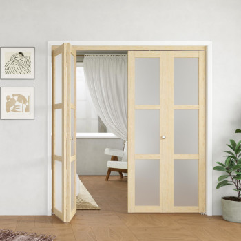 Barner Home Bifold Doors For 72X 80 Double 36 X 80 Doors Opening 3Lite Tempered Frosted Glass Panel With Hardware