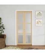 Barner Home Bifold Doors For 36In X 80 In Opening 3Lite Tempered Frosted Glass Panel With Hardware Kits Pine Wood Natural