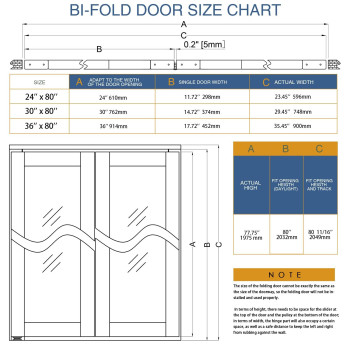 Barner Home Bifold Doors For 36In X 80 In Opening 3Lite Tempered Frosted Glass Panel With Hardware Kits Pine Wood Natural