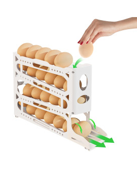 Ludehem 4 Layers Egg Holder For Fridge Automatically Rolling Egg Storage Container Spacesaving Egg Dispenser Holder Plastic Eg