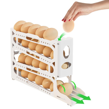 Ludehem 4 Layers Egg Holder For Fridge Automatically Rolling Egg Storage Container Spacesaving Egg Dispenser Holder Plastic Eg