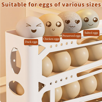 Ludehem 4 Layers Egg Holder For Fridge Automatically Rolling Egg Storage Container Spacesaving Egg Dispenser Holder Plastic Eg