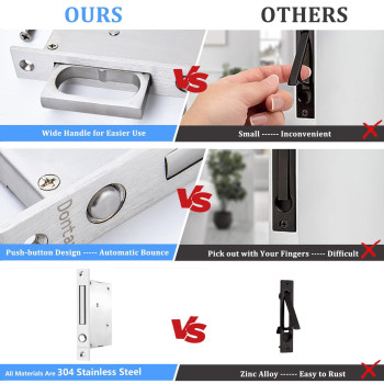 Dontay Sliding Pocket Door Handles 304 Stainless Steel Non Locking Pocket Door Hardware Recessed Flush Finger Pulls Heavy Dut