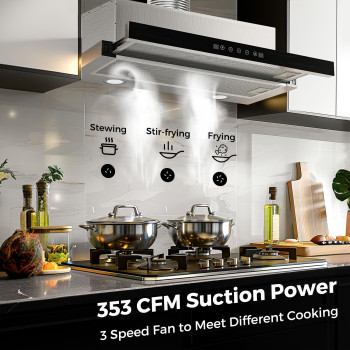 Cobuy Range Hood 30 Inch Builtininsert Range Hood Gesture Sensing Touch Control 3 Speeds Exhaust Fan 353 Cfm Stainless