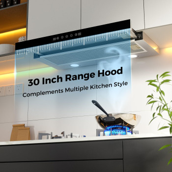 Cobuy Range Hood 30 Inch Builtininsert Range Hood Gesture Sensing Touch Control 3 Speeds Exhaust Fan 353 Cfm Stainless