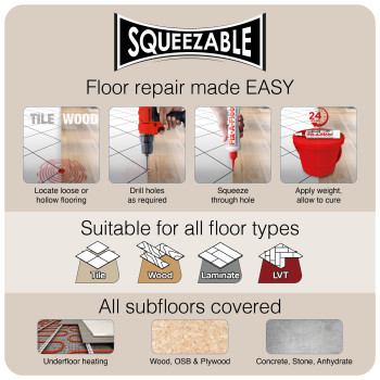 The Original Fixafloor Squeezy Allinone Repair Adhesive For Loose Hollow And Creaky Tiles Wood Lvt Lvp And Laminate Floo