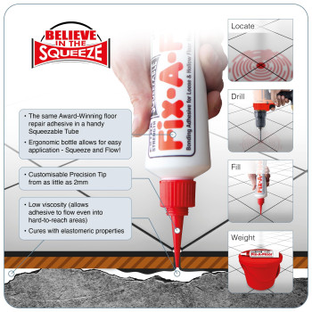 The Original Fixafloor Squeezy Allinone Repair Adhesive For Loose Hollow And Creaky Tiles Wood Lvt Lvp And Laminate Floo