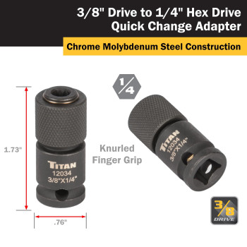 Titan 12034 38Inch Drive To 14Inch Hex Drive Quick Change Adapter Pack Of 2