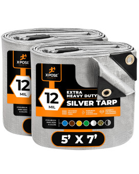 Heavy Duty Silver Poly Tarp 5 X 7 2Pack Multipurpose Protective Cover Durable Waterproof Weather Proof Rip And Tear