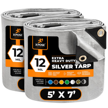 Heavy Duty Silver Poly Tarp 5 X 7 2Pack Multipurpose Protective Cover Durable Waterproof Weather Proof Rip And Tear