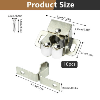 10 Pcs Cabinet Latch Double Roller Catch Heavy Duty Latch Hardware With Screws For Cabinet Kitchen Closet Doorsnickel Plating