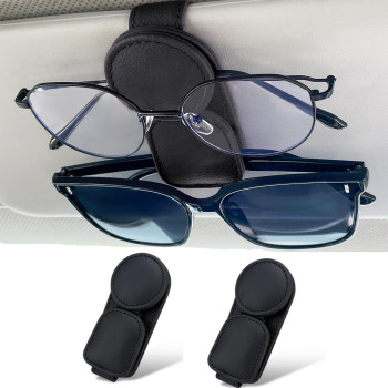 Kiwen 2 Pack Sunglasses Holder For Car Visor Magnetic Leather Sunglass Eyeglass Hanger Clip For Car Sun Visor Accessories 2 B