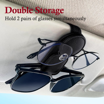 Kiwen 2 Pack Sunglasses Holder For Car Visor Magnetic Leather Sunglass Eyeglass Hanger Clip For Car Sun Visor Accessories 2 B