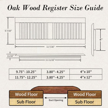 2Pc 4X12 Inch White Oak Wood Floor Register Vents Cover Drop In Register With Damper Wooden Vents Covers For Home Floor Unfini