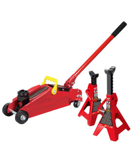 Big Red Torin Low Profile Floor Jack Hydraulic Trolley Floor Jack Combo With 2 Jack Stands 2 Ton 4000 Lb Capacity T820011