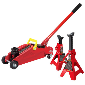 Big Red Torin Low Profile Floor Jack Hydraulic Trolley Floor Jack Combo With 2 Jack Stands 2 Ton 4000 Lb Capacity T820011