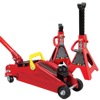 Big Red Torin Low Profile Floor Jack Hydraulic Trolley Floor Jack Combo With 2 Jack Stands 2 Ton 4000 Lb Capacity T820011