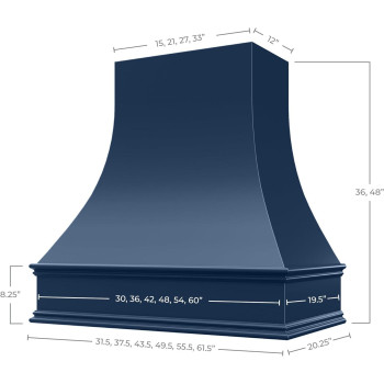 Riley Higgs Curved Front Navy Blue Range Hood Cover With Decorative Molding Wall Mounted Wood Range Hood Covers Plywood And