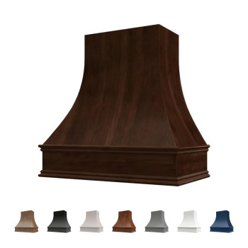 Riley Higgs Curved Front Espresso Range Hood Cover With Decorative Molding Wall Mounted Wood Range Hood Covers Plywood And