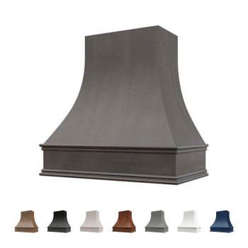 Riley Higgs Curved Front Stained Grey Range Hood Cover With Decorative Molding Wall Mounted Wood Range Hood Covers Plywood