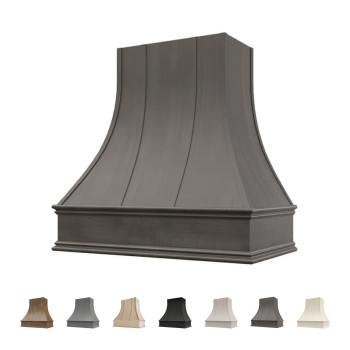 Riley Higgs Curved Front Stained Grey Range Hood Cover With Decorative Molding Wall Mounted Wood Range Hood Covers Plywood