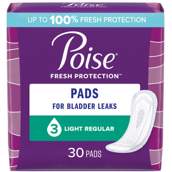 Poise Incontinence Pads Postpartum Incontinence Pads 3 Drop Light Absorbency Regular Length 30 Count Packaging May Vary