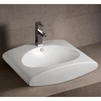 Isabella Collection Rectangular Wall Mount Bathroom Basin with Integrated Oval Bowl, Overflow, Single Faucet Hole and Rear Center Drain