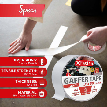 Xfasten White Gaffers Tape 3 Inch X 30 Yards Multipurpose No Residue Gaffing Tape White Gaff Tape Nonreflective Matte Finish