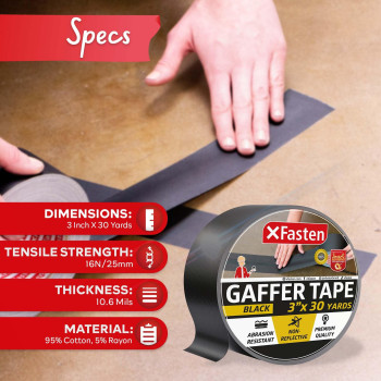 Xfasten Black Gaffers Tape 3 Inch X 30 Yards 90Ft Residuefree Matte Black Gaffer Tape 3 Inch Nonreflective Easytotear Blac