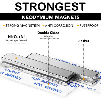 Diymag Strong Neodymium Bar Magnets With Doublesided Adhesive Rare Earth Neodymium Magnet 60 X 10 X 3 Mm Pack Of 16