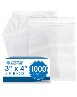 Spartan Industrial 3 X 4 1000 Count 2 Mil Clear Reclosable Zip Plastic Poly Bags With Resealable Lock Seal Zipper