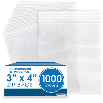 Spartan Industrial 3 X 4 1000 Count 2 Mil Clear Reclosable Zip Plastic Poly Bags With Resealable Lock Seal Zipper