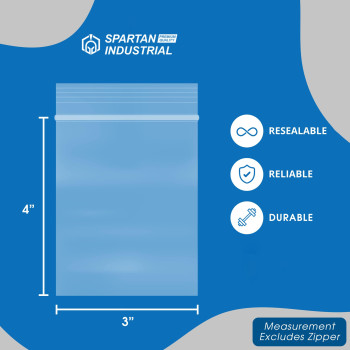 Spartan Industrial 3 X 4 1000 Count 2 Mil Clear Reclosable Zip Plastic Poly Bags With Resealable Lock Seal Zipper