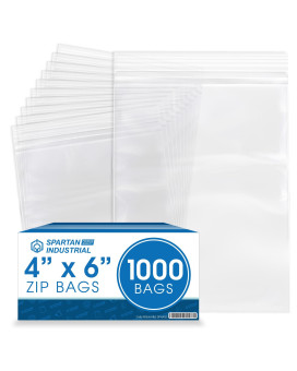 Spartan Industrial 4 X 6 1000 Count 2 Mil Clear Reclosable Zip Plastic Poly Bags With Resealable Lock Seal Zipper