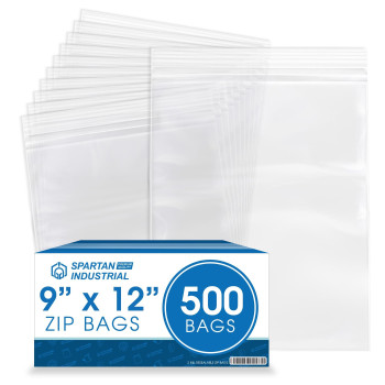 Spartan Industrial 9 X 12 500 Count 2 Mil Clear Reclosable Zip Plastic Poly Bags With Resealable Lock Seal Zipper