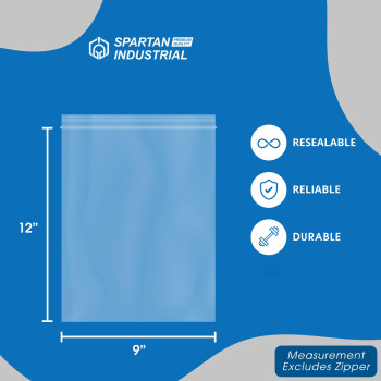 Spartan Industrial 9 X 12 500 Count 2 Mil Clear Reclosable Zip Plastic Poly Bags With Resealable Lock Seal Zipper