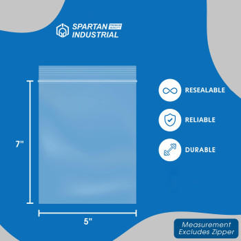 Spartan Industrial 5 X 7 1000 Count 2 Mil Clear Reclosable Zip Plastic Poly Bags With Resealable Lock Seal Zipper