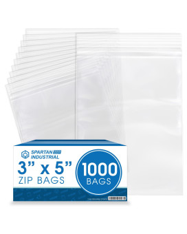 Spartan Industrial 3 X 5 1000 Count 2 Mil Clear Reclosable Zip Plastic Poly Bags With Resealable Lock Seal Zipper